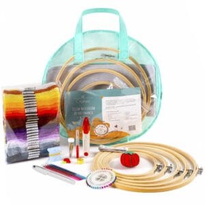 Zestaw do haftowania, wyszywania, tamborki, 100 mulin, igły, etui