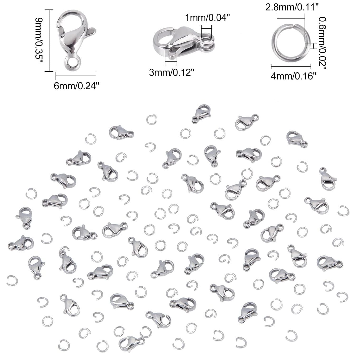 Zapięcia do biżuterii 60 karabińczyków 120 ogniw otwartych stal nierdzewna - obrazek 2