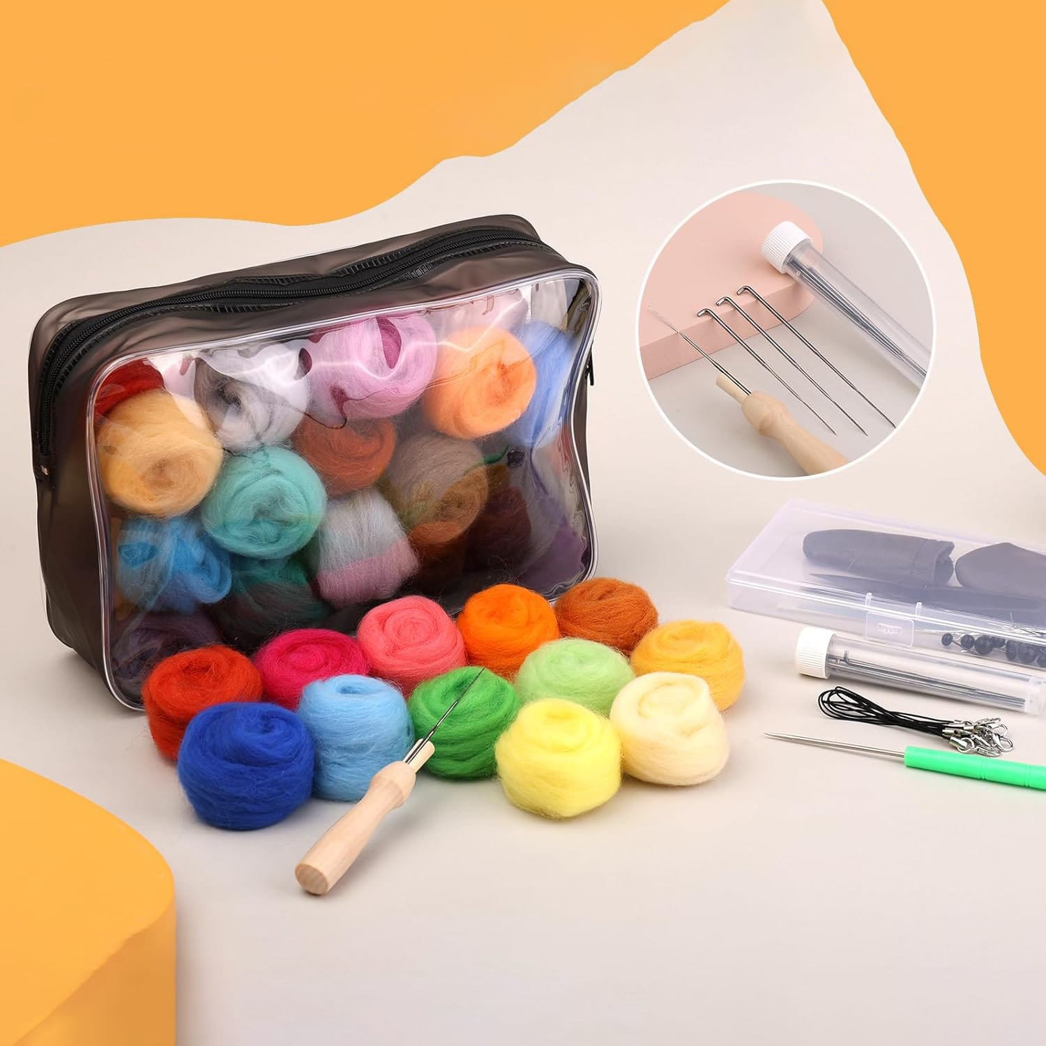 Zestaw do filcowania wełna czesankowa akcesoria 88 el. - obrazek 4