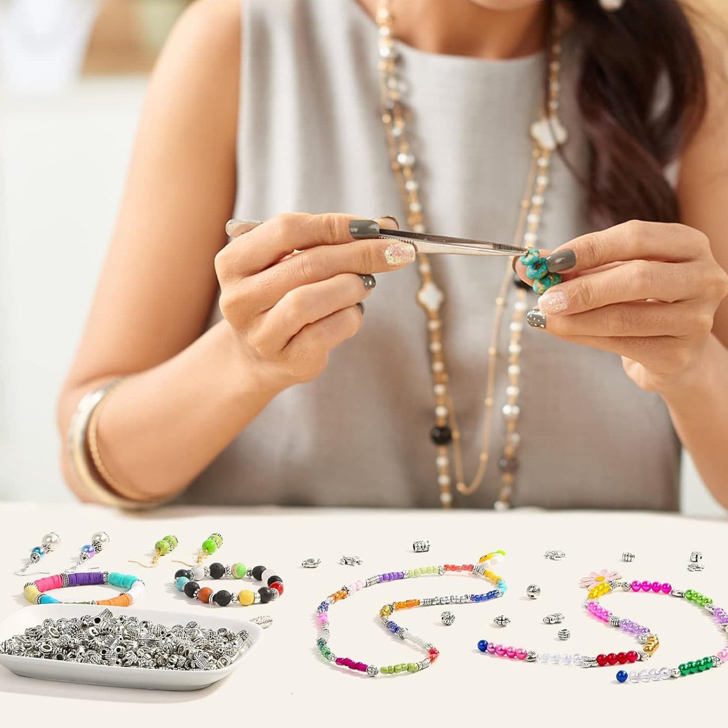 Koraliki dystansowe srebrne mix stylów zestaw 350 szt. - obrazek 4