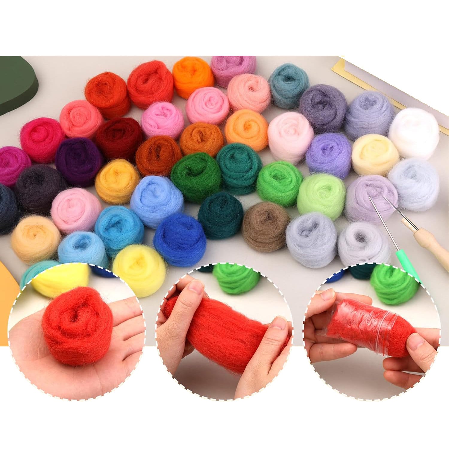 Zestaw do filcowania wełna czesankowa akcesoria 88 el. - obrazek 3