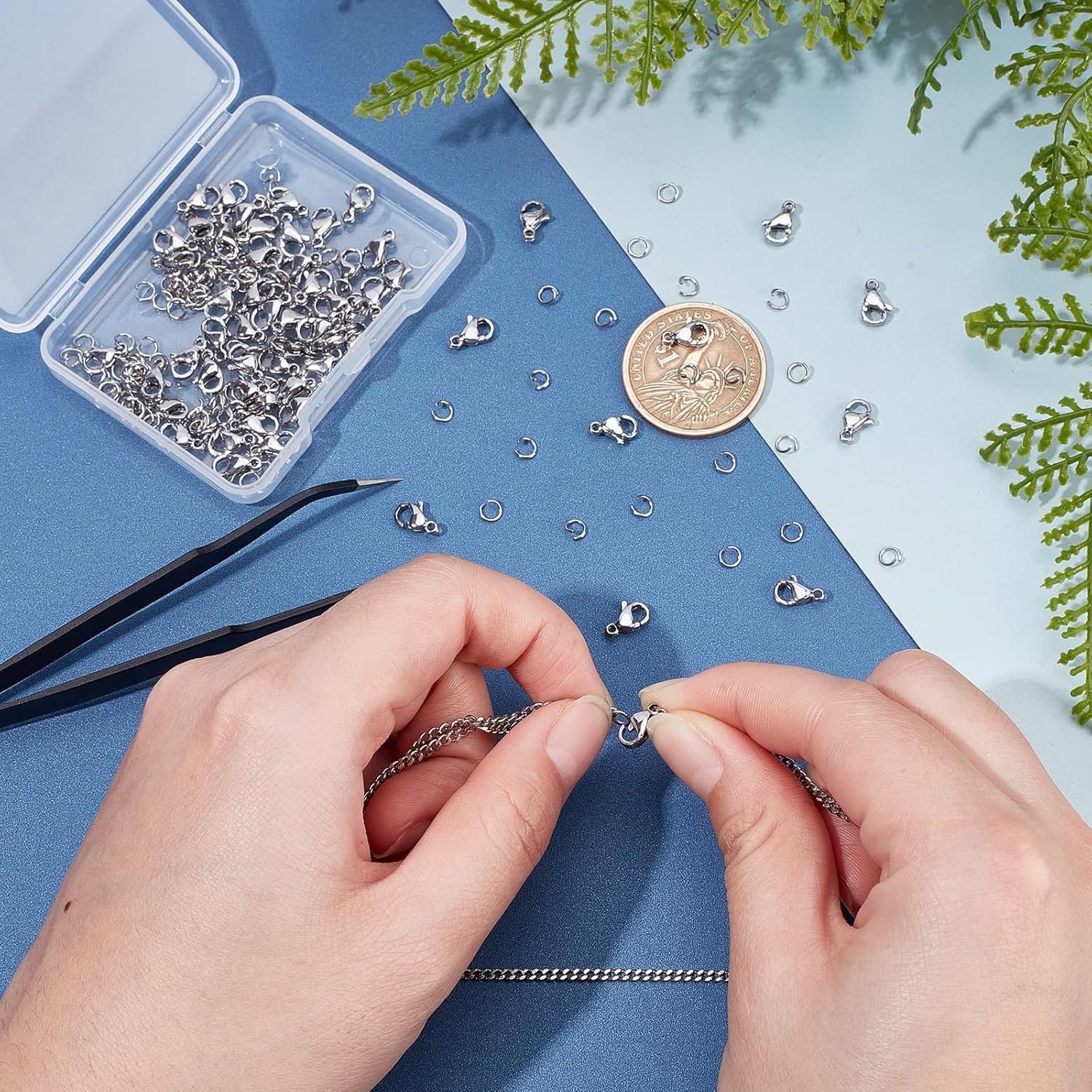 Zapięcia do biżuterii 60 karabińczyków 120 ogniw otwartych stal nierdzewna - obrazek 3