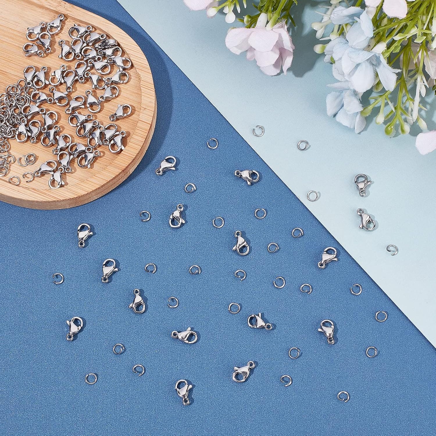 Zapięcia do biżuterii 60 karabińczyków 120 ogniw otwartych stal nierdzewna - obrazek 4