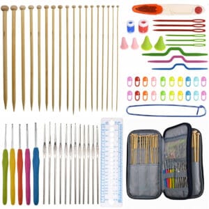 Zestaw drutów i szydełek z etui 74 el.