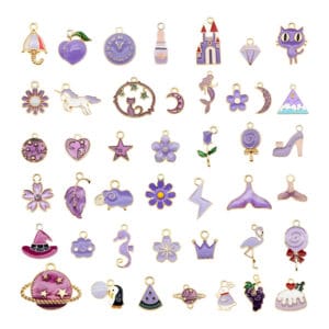 Charmsy metalowe fioletowe do biżuterii 30 szt.