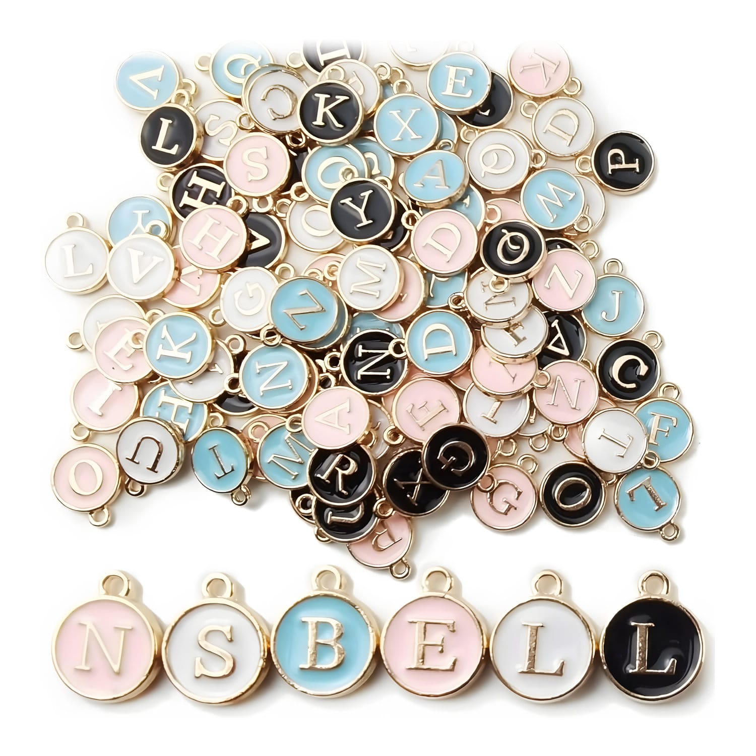 Charmsy zawieszki literki do robienia biżuterii kolorowe 104 szt.