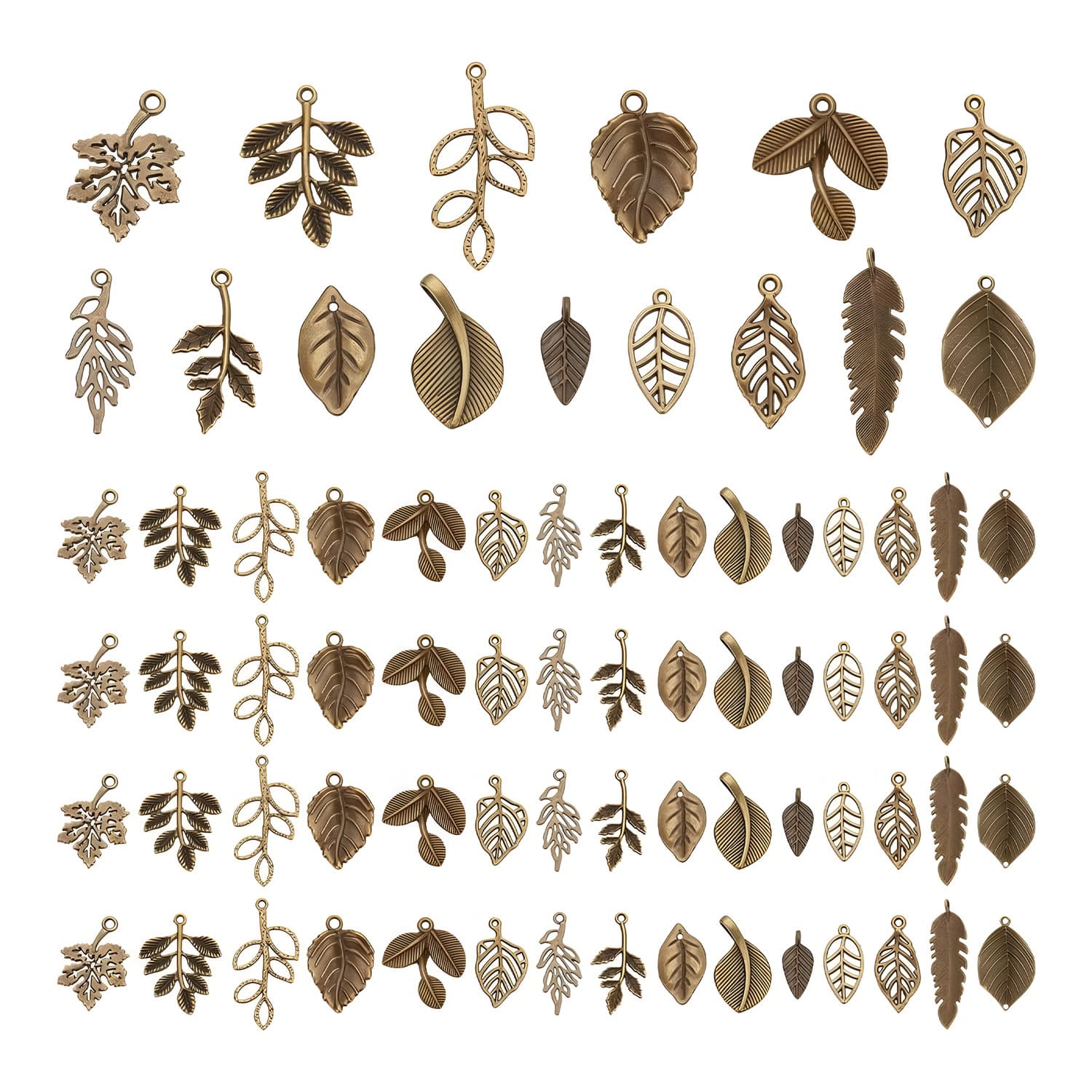 Charmsy liście antyczny brąz do tworzenia biżuterii 150 szt.