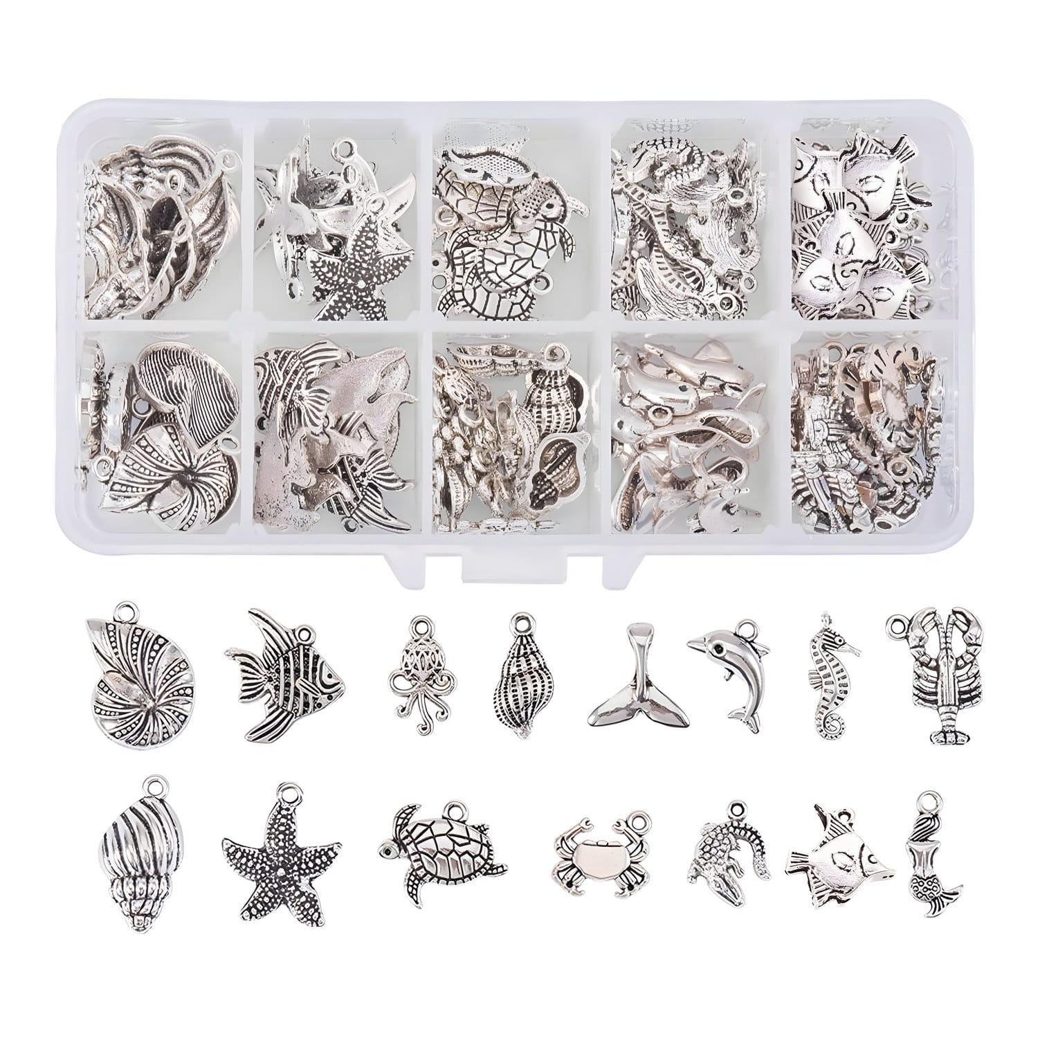 Charmsy zawieszki morskie srebrne 90 szt.
