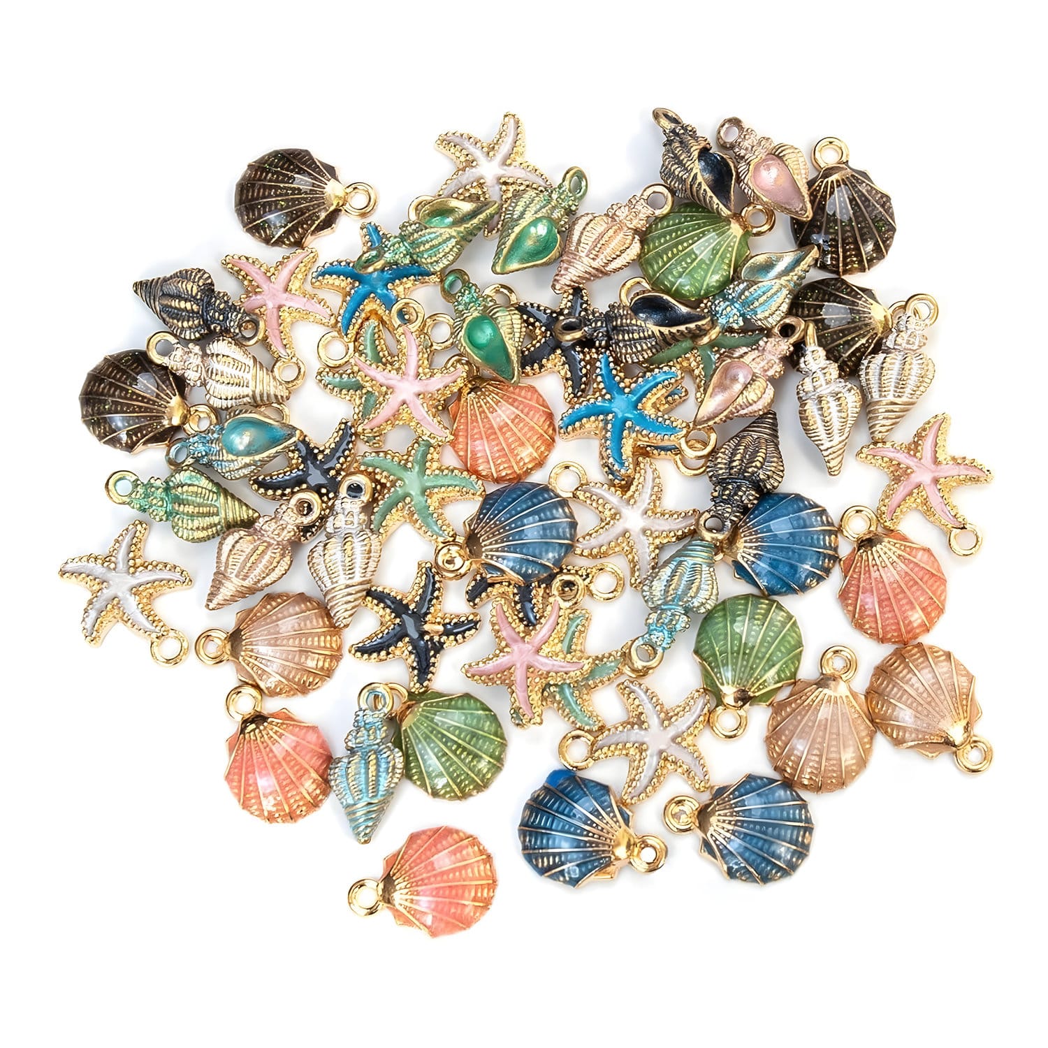 Charmsy zawieszki morskie metalowe kolorowe 60 szt.
