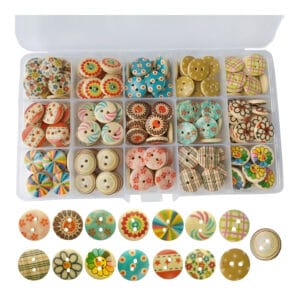 Guziki drewniane ozdobne kolorowe wzory 225 szt.