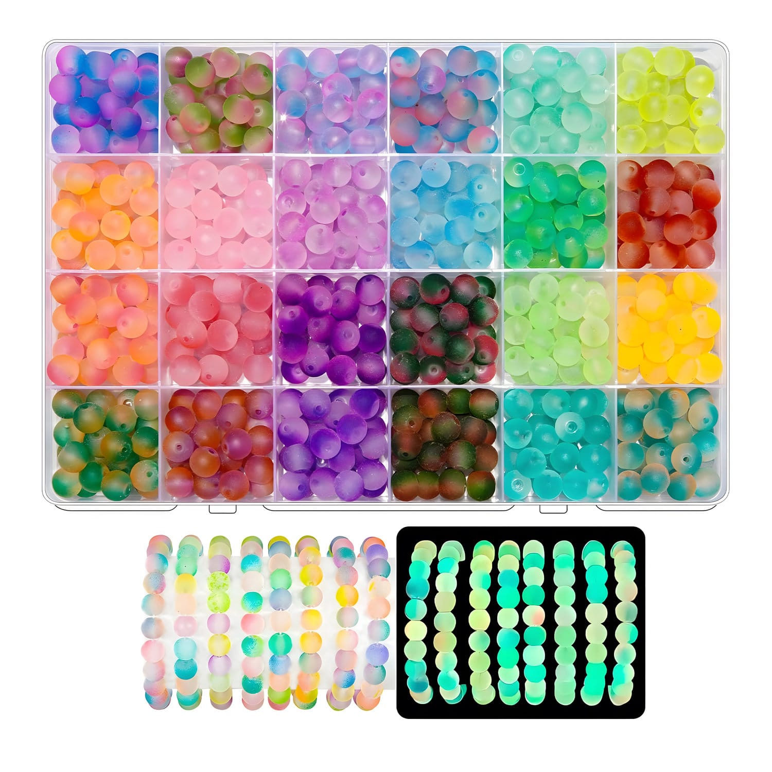 Szklane koraliki luminescencyjne 8 mm zestaw 600 szt.