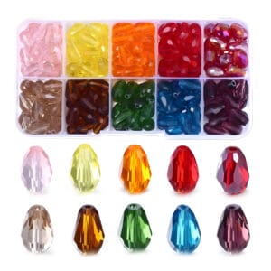 Szklane koraliki fasetowane łezki mix kolorów 200 szt.