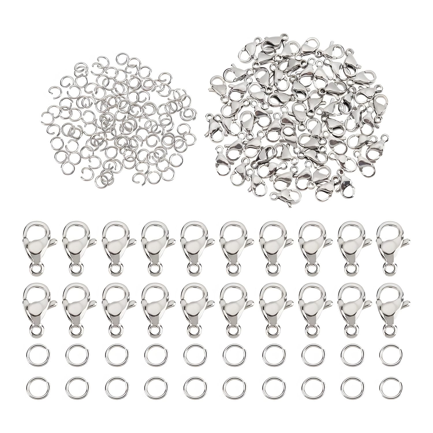 Zapięcia do biżuterii 60 karabińczyków 120 ogniw otwartych stal nierdzewna