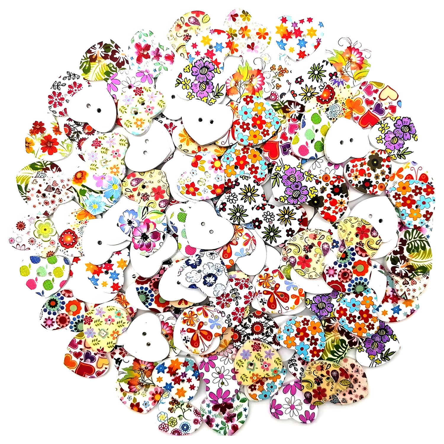 Drewniane guziki dekoracyjne serduszka do szycia 100 szt.