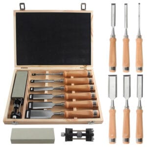 Dłuta do rzeźbienia w drewnie 6 sztuk z drewnianą kasetką