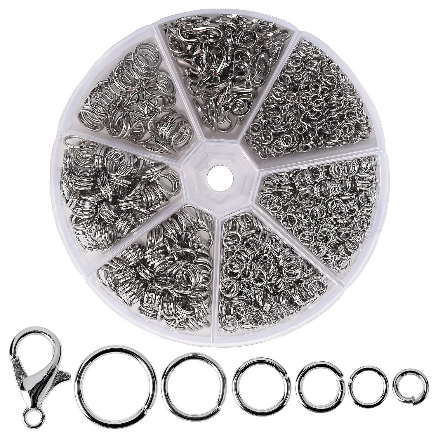 Oczka zapięcia do robienia biżuterii srebrne zestaw 1014 szt.