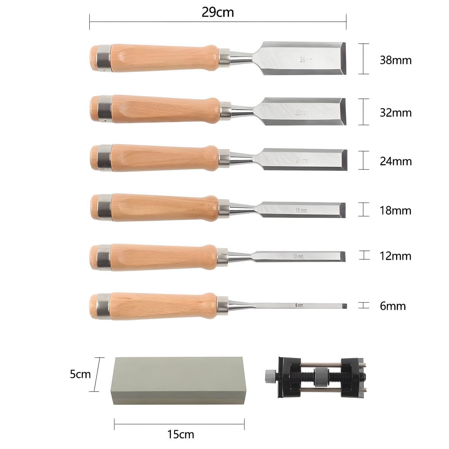 Dłuta do rzeźbienia w drewnie 6 sztuk z drewnianą kasetką - obrazek 3