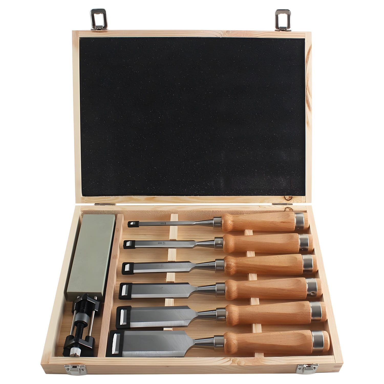 Dłuta do rzeźbienia w drewnie 6 sztuk z drewnianą kasetką - obrazek 2