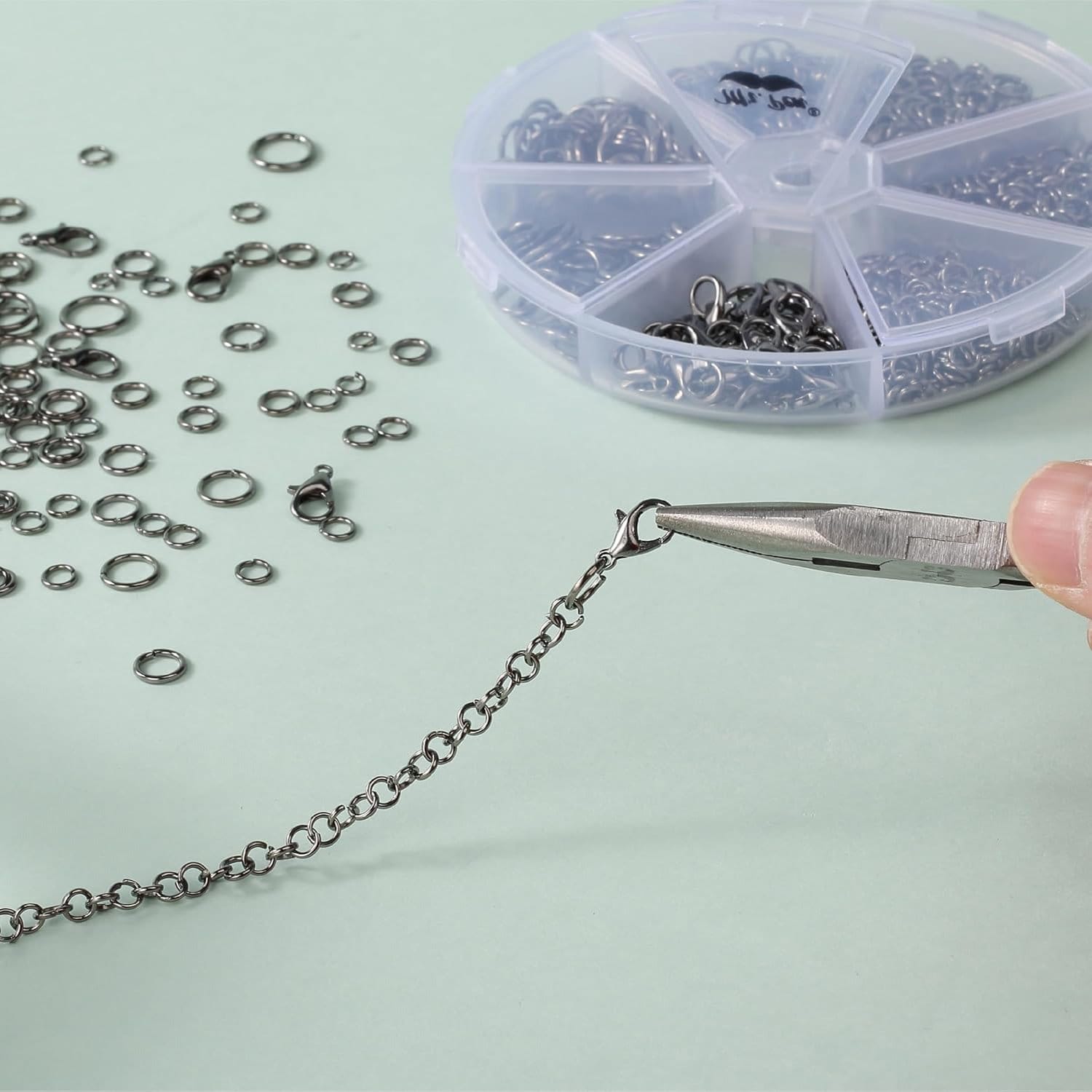 Oczka zapięcia do robienia biżuterii srebrne zestaw 1014 szt. - obrazek 5