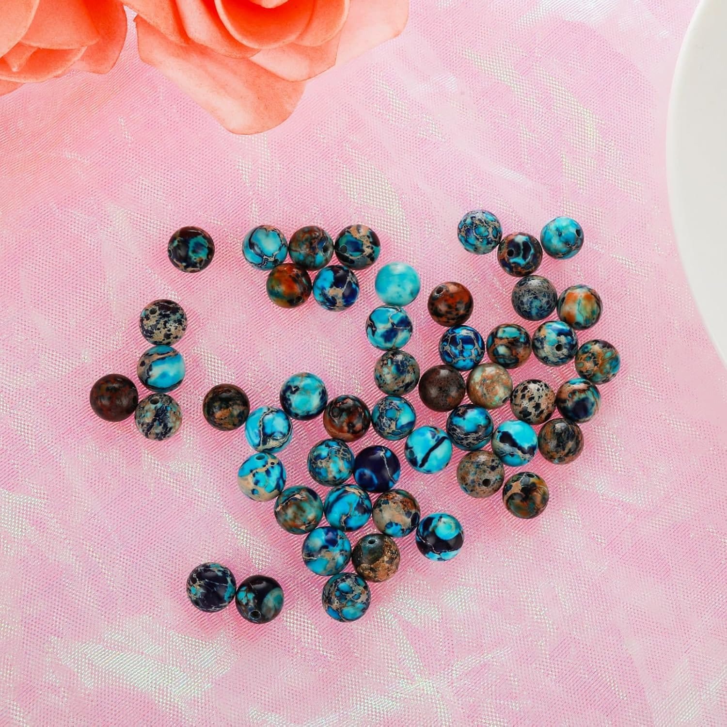 Koraliki z naturalnego kamienia jaspis cesarski do biżuterii 8 mm 45 szt. - obrazek 4