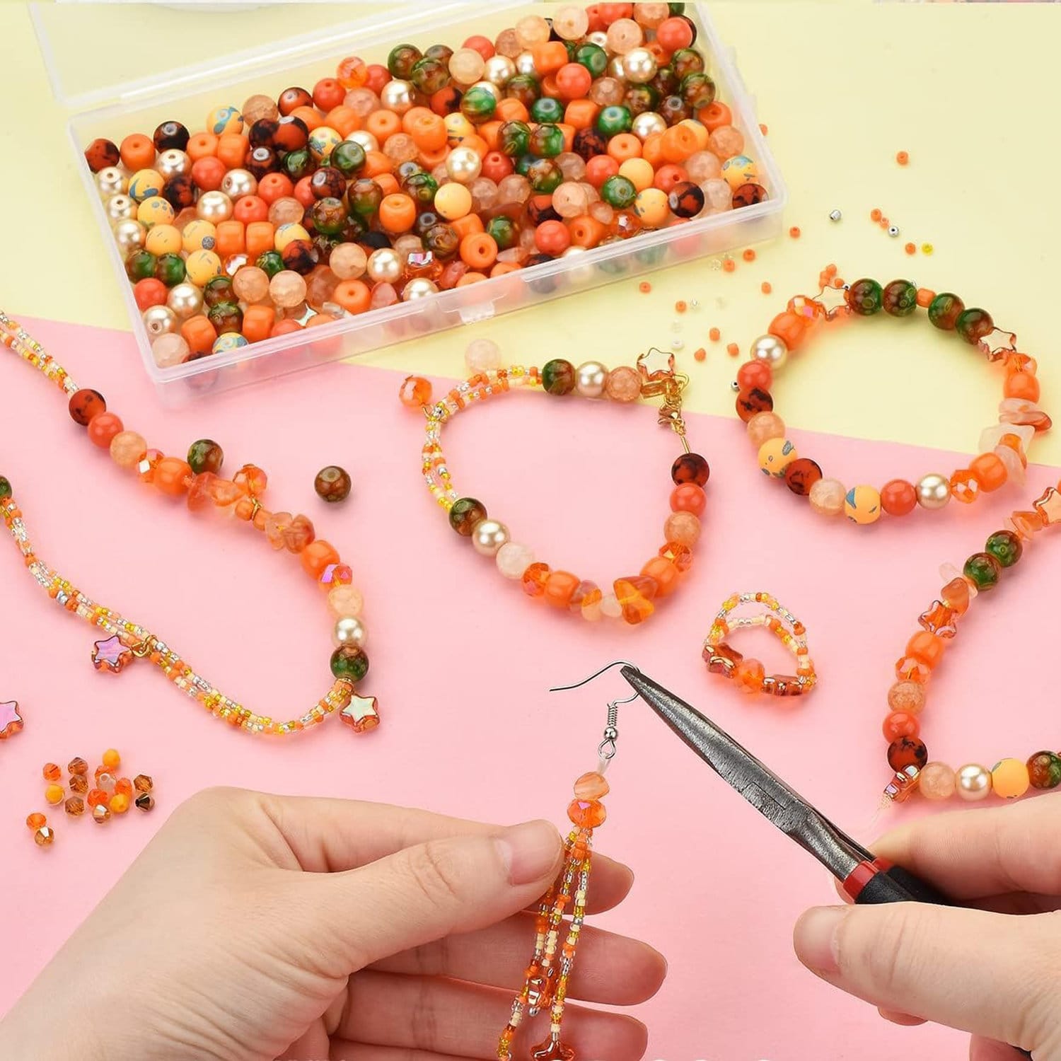 Zestaw pomarańczowych koralików do bransoletek i biżuterii 900 szt. - obrazek 3