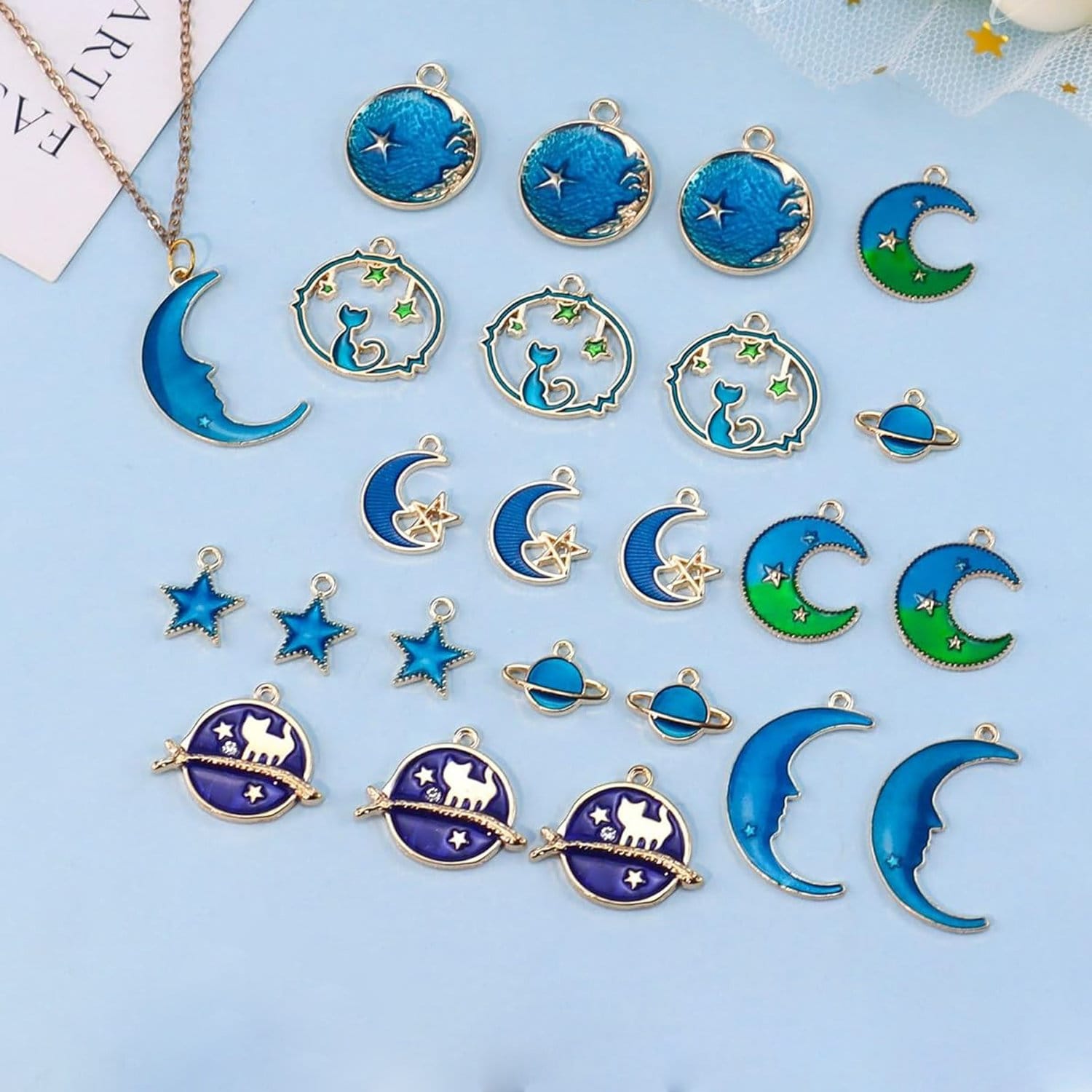 Charmsy metalowe księżyc kotki gwiazdy 24 szt. - obrazek 3