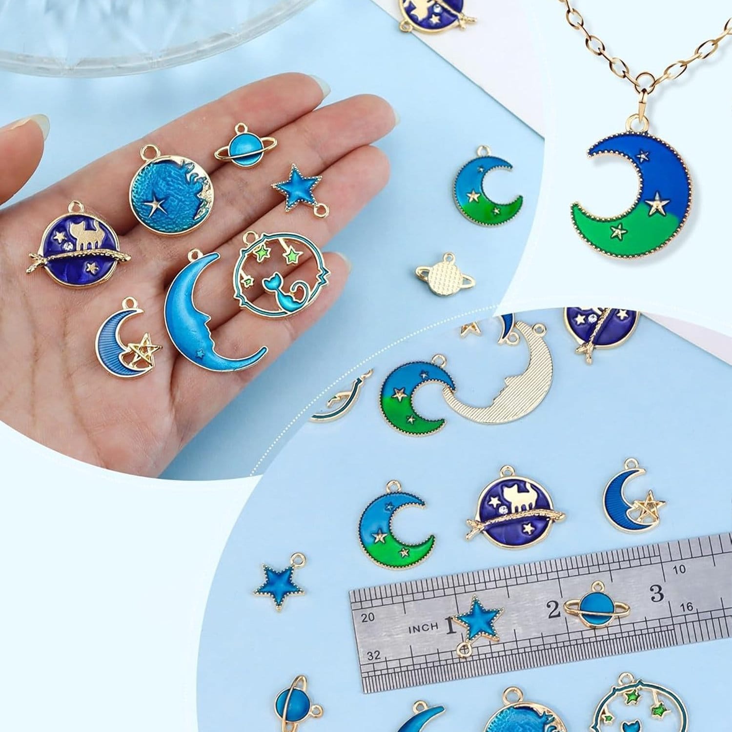 Charmsy metalowe księżyc kotki gwiazdy 24 szt. - obrazek 2