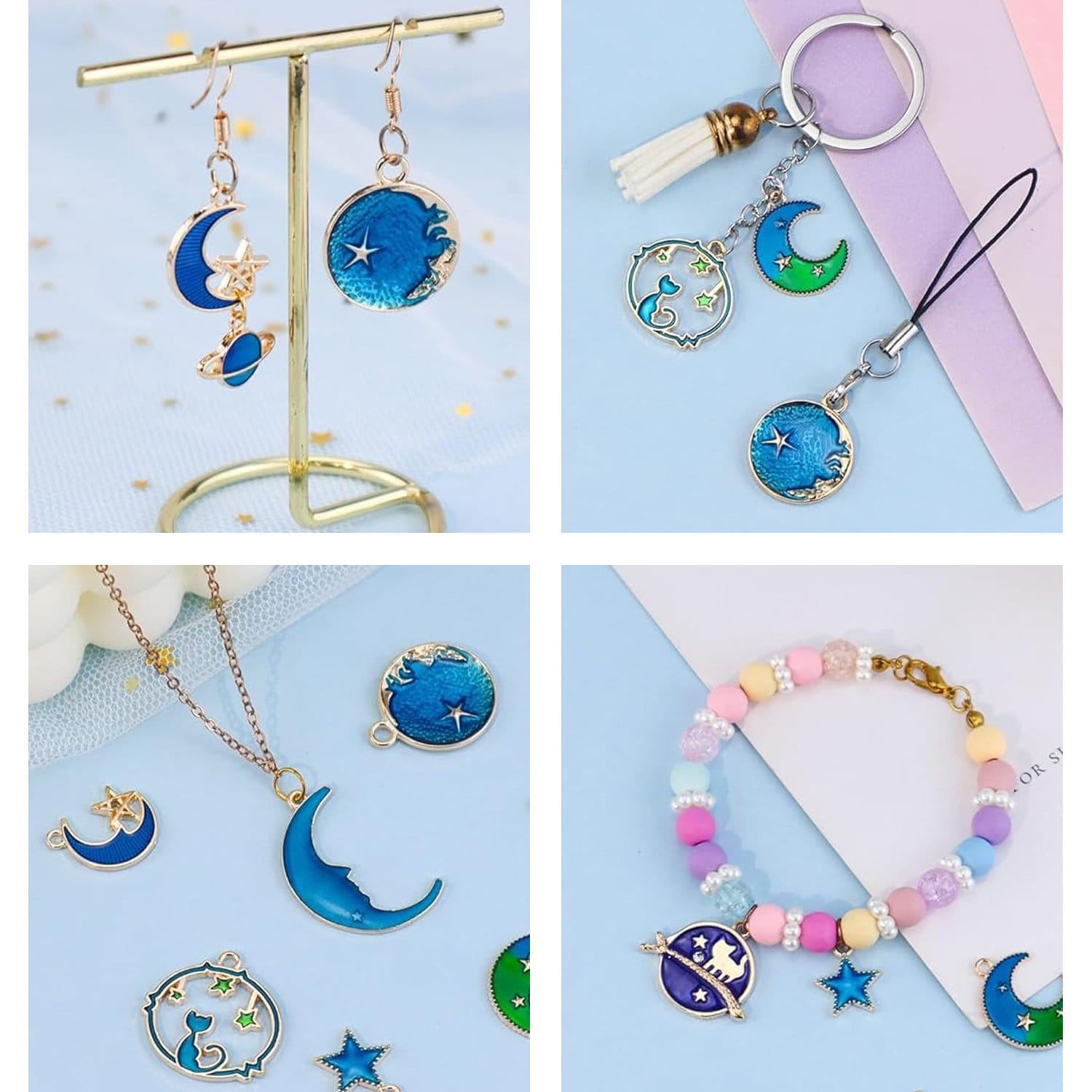 Charmsy metalowe księżyc kotki gwiazdy 24 szt. - obrazek 4