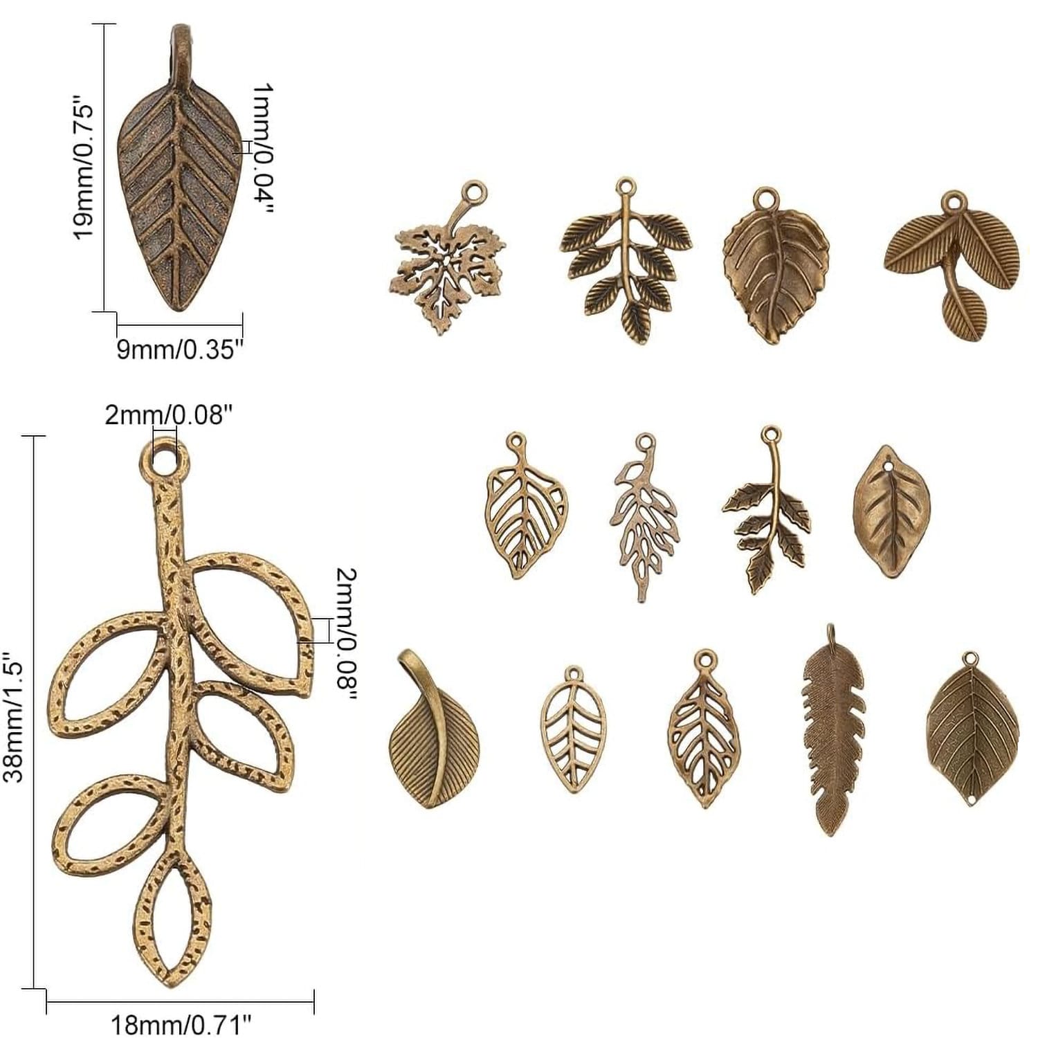 Charmsy liście antyczny brąz do tworzenia biżuterii 150 szt. - obrazek 2