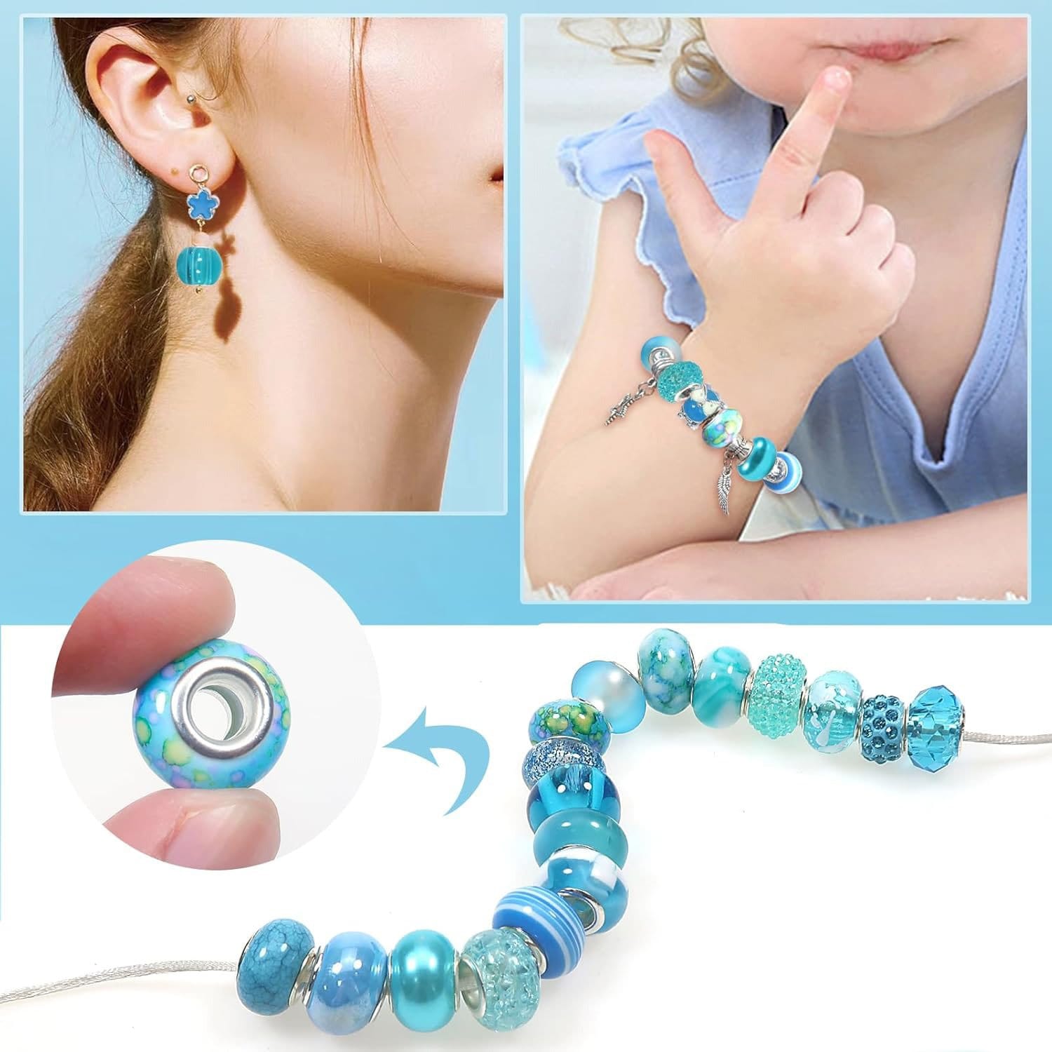 Koraliki europejskie akrylowe błękitne 11-14 mm 50 szt. - obrazek 4