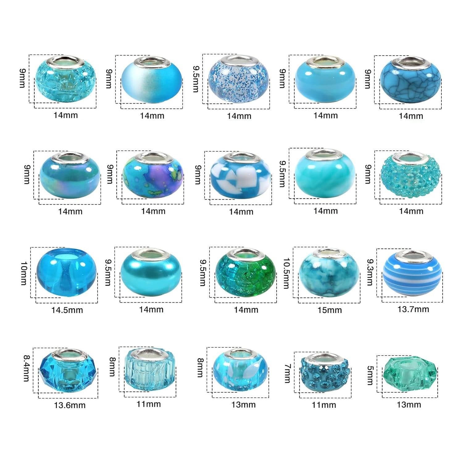 Koraliki europejskie akrylowe błękitne 11-14 mm 50 szt. - obrazek 2