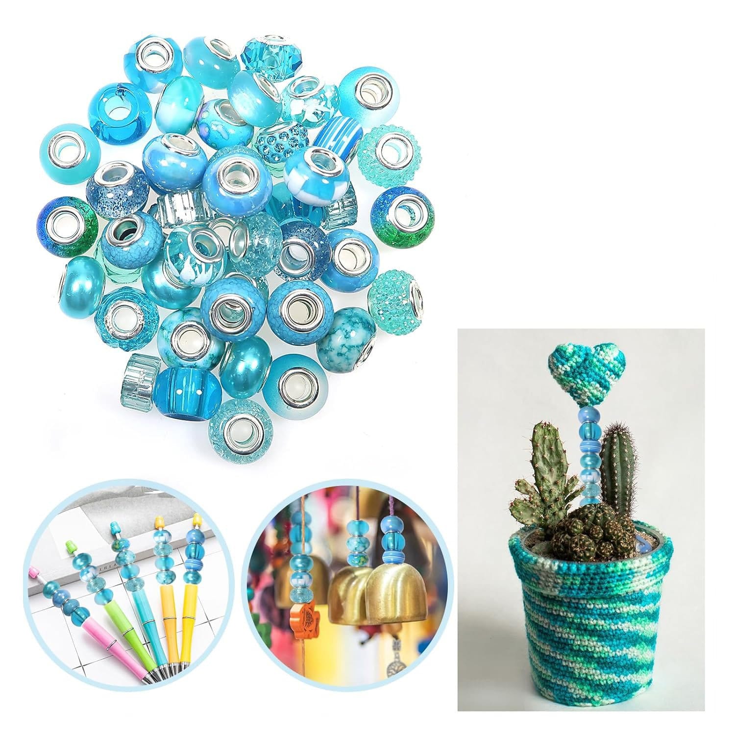 Koraliki europejskie akrylowe błękitne 11-14 mm 50 szt. - obrazek 3