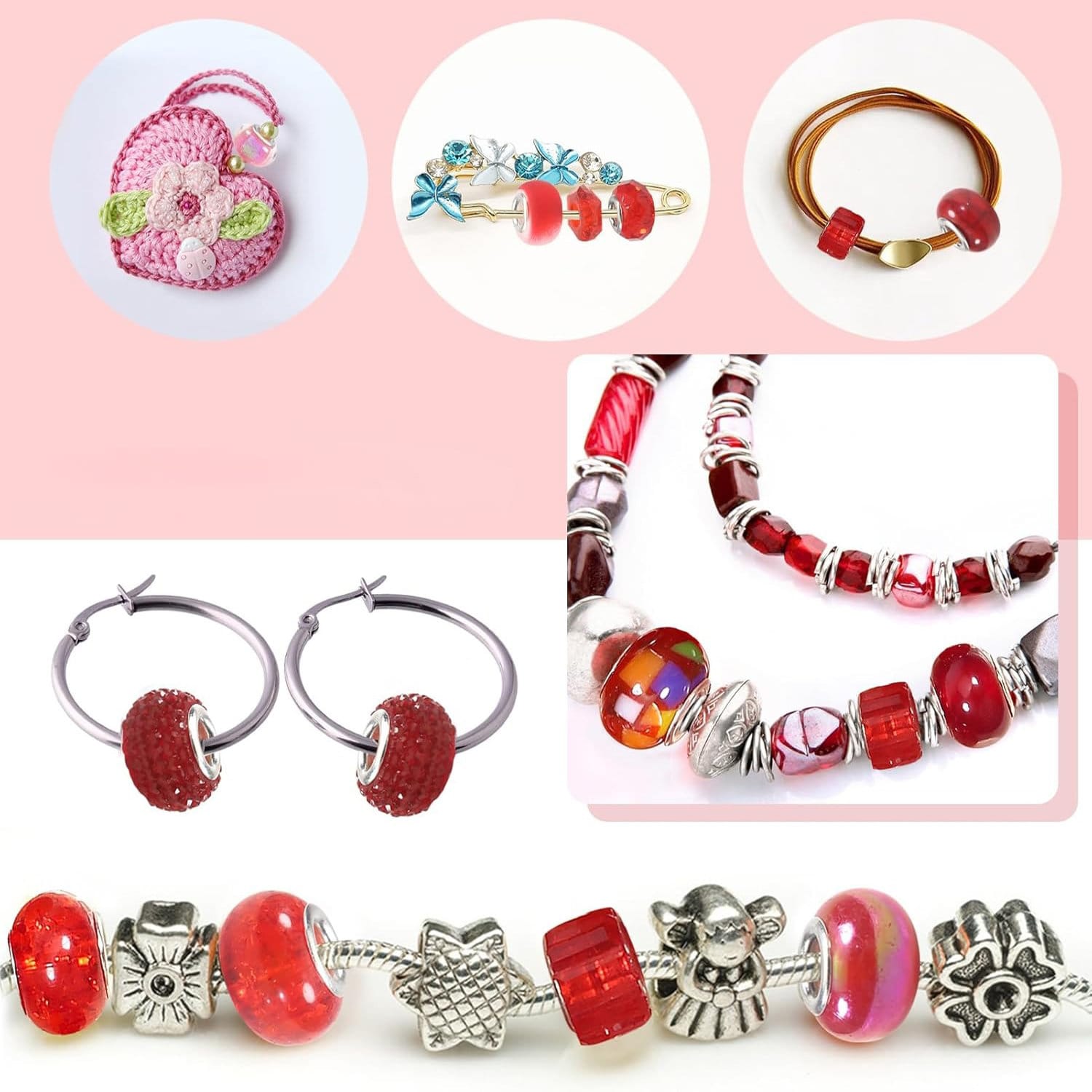 Koraliki europejskie akrylowe czerwone 11-14 mm 50 szt. - obrazek 4