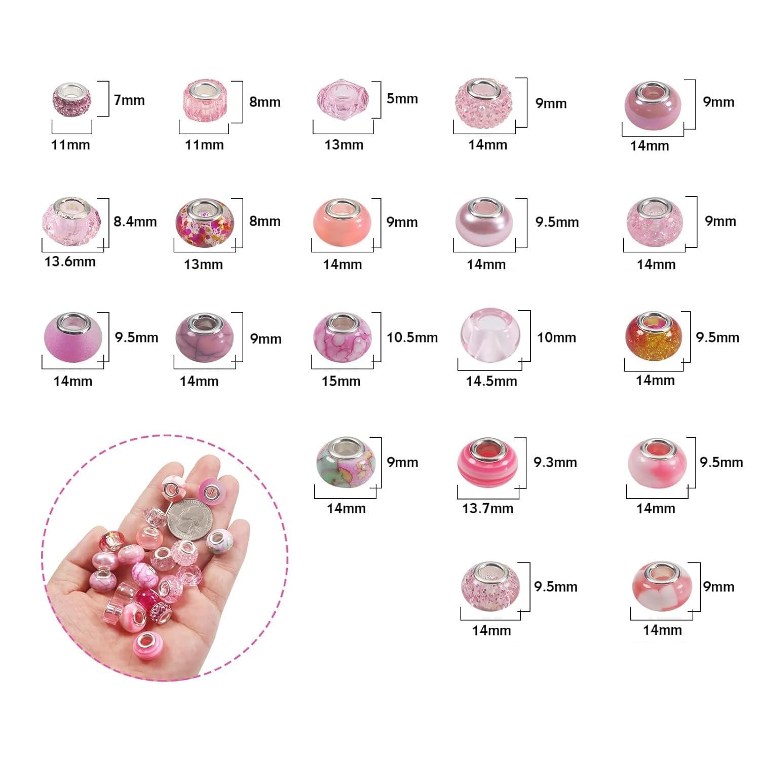 Koraliki europejskie akrylowe różowe 11-14 mm 50 szt. - obrazek 2