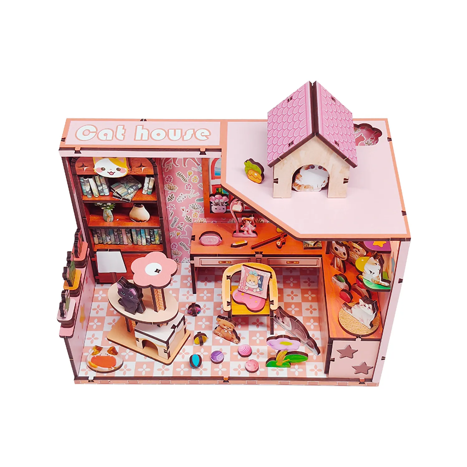 Drewniane Puzzle 3D Koci Domek Miniaturowa Diorama DIY - obrazek 6
