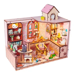 Drewniane Puzzle 3D Koci Domek Miniaturowa Diorama DIY