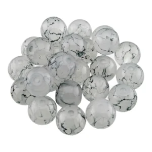 Szklane Koraliki Marmurkowe 8 mm 100 szt. Czarne Żyłki 